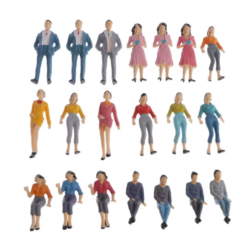 20pcs 1:25 O Scale Tiny People Model People Hand Painted Model Train Park Street Passenger People Figure Sitting Pose