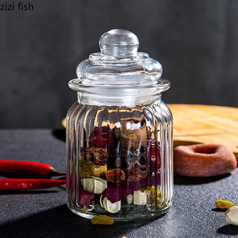 Transparent Glass Tea Caddy Miscellaneous Grain Sealed Cans Candy Object Small Storage Jar Kitchen Storage Container Home Decor