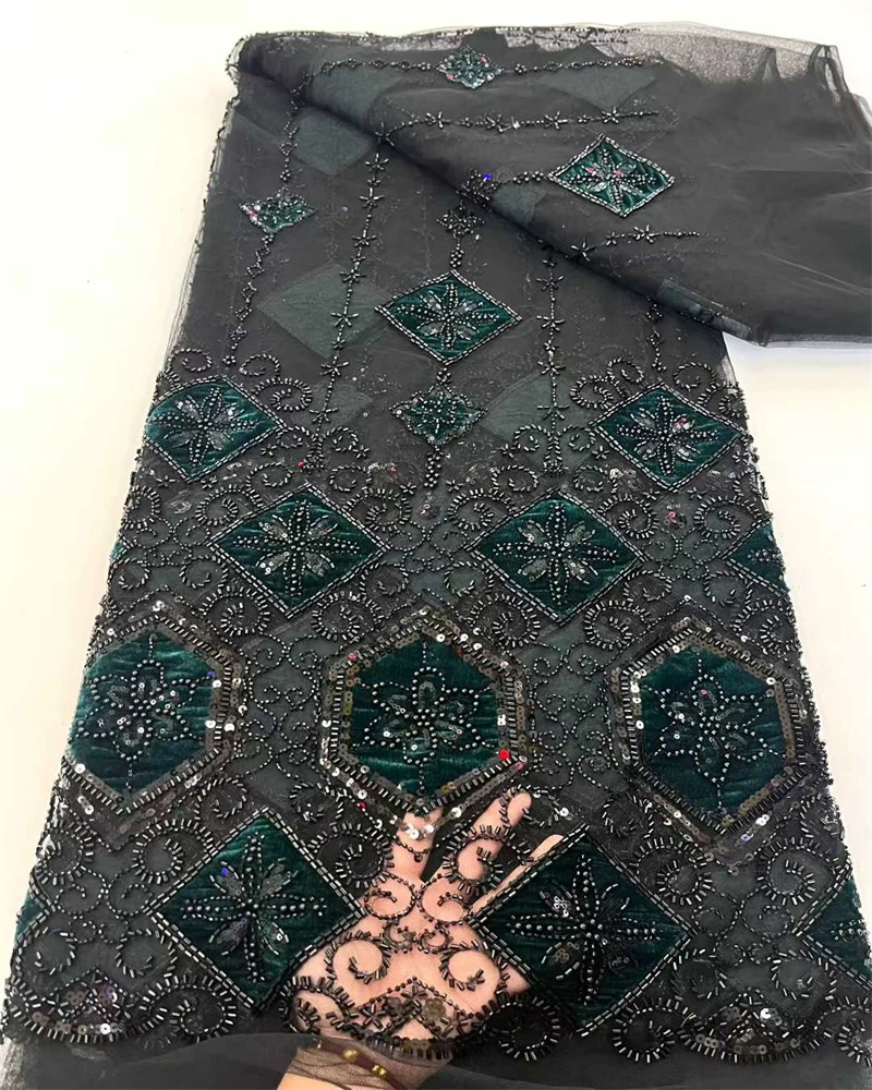 nigeran lace fabric 2025 african beads sequin lace high quality groom african party dress for 5yards