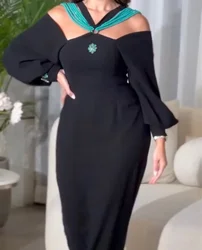 AsaNagi New Black Prom Dresses Flower Beads Off Shoulder Halter Elegant Evening Gown For Women vestidos de gala 2026
