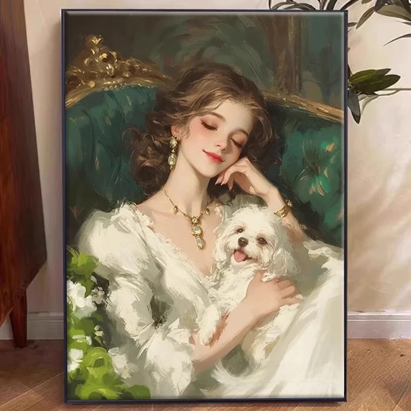 

Набор для вышивания крестиком Ele Cross Stitch 2025: «Тихое время» — собака и девочка. Алмазная вышивка, хлопковая ткань, европейский стиль.