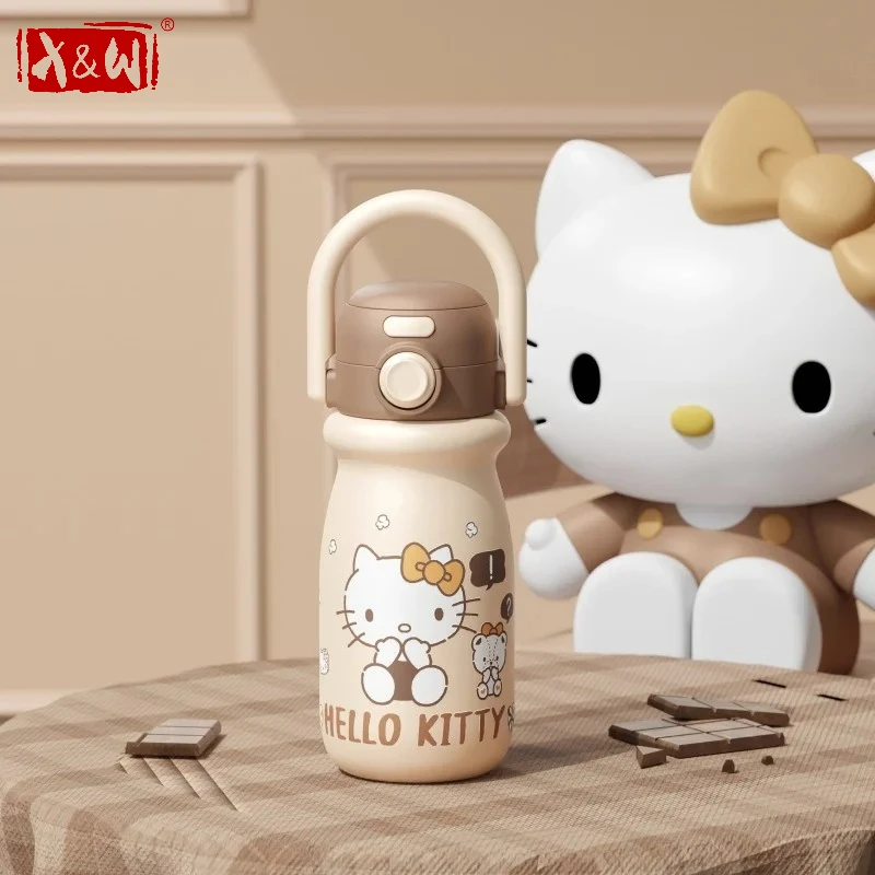 X&W Hello Kitty Series Cute Cartoon Insulated Cup 316 Stainless Steel Straw Cup Coffee Cup Portable Outdoor Sports Water Bottle