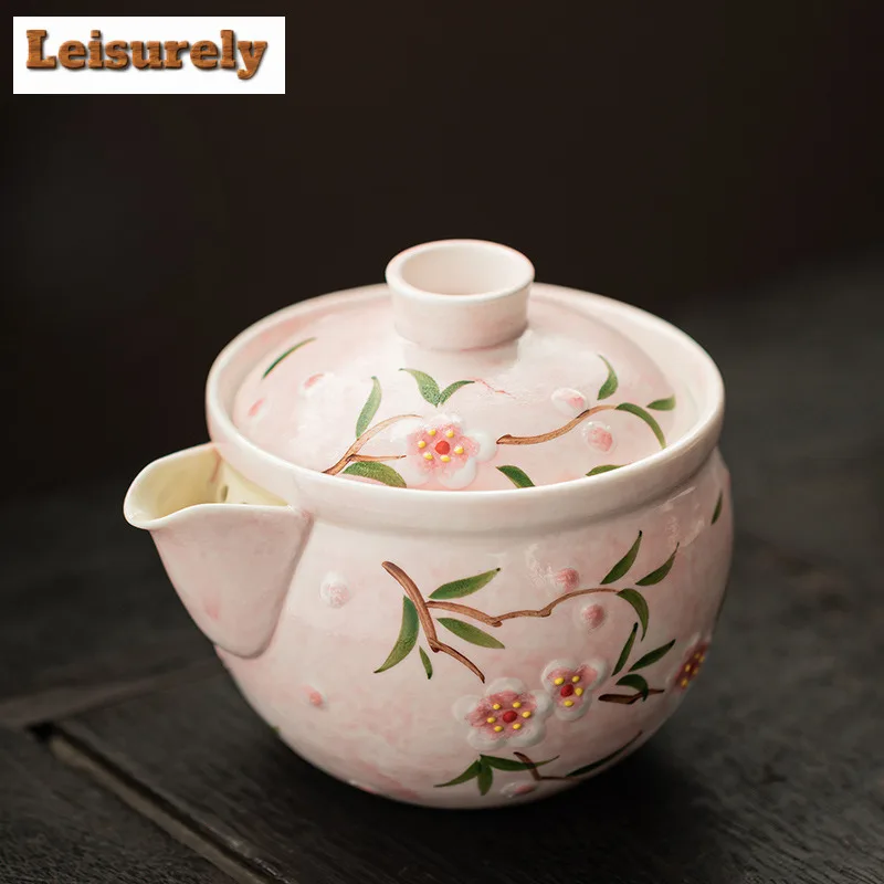 

150ml Hand-painted Peach Blossom Teapot Zen Tea Infuser Pot Tea Maker Kettle with Strainer Dahongpao Chinese Tea Set Ornaments