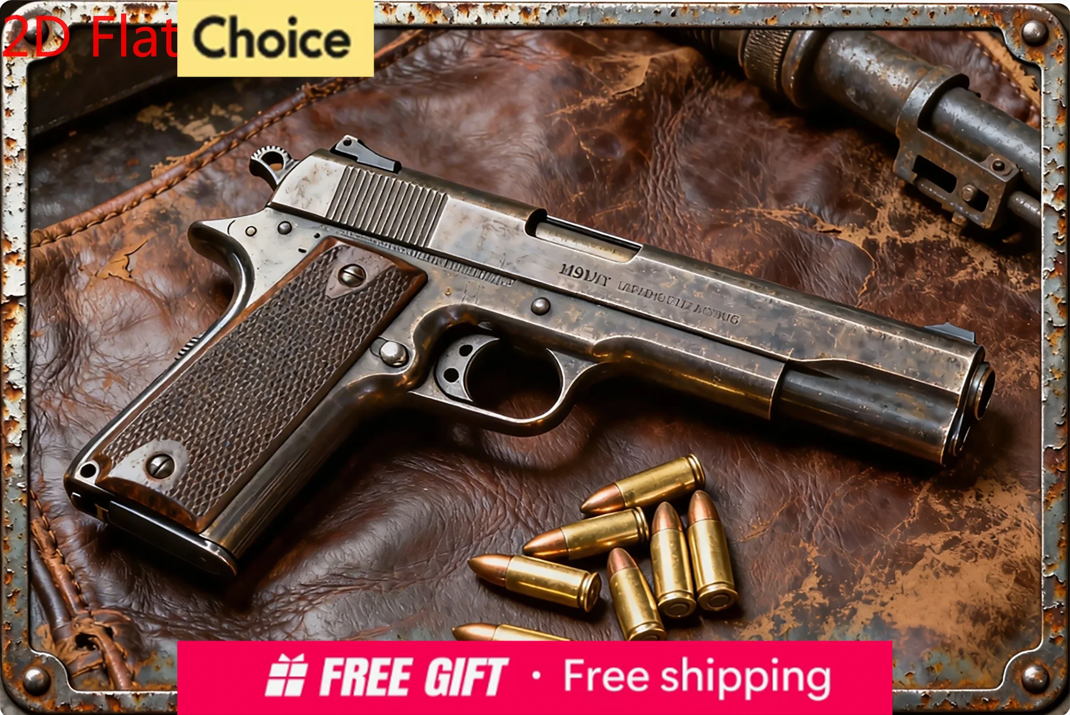 (Pintura en Lata 2D) Letrero Metálico Vintage de Pistola, Decoración de Pared HD Atractiva con Diseño de Arma, Arte Retro en Lata de Hierro para Hogar, Bar, Club