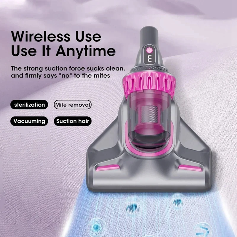 

3-In-1 Wireless Vacuum Cleaner With UV Sterilization Gray Plastic For Car Bed Household Mite Remover Machine