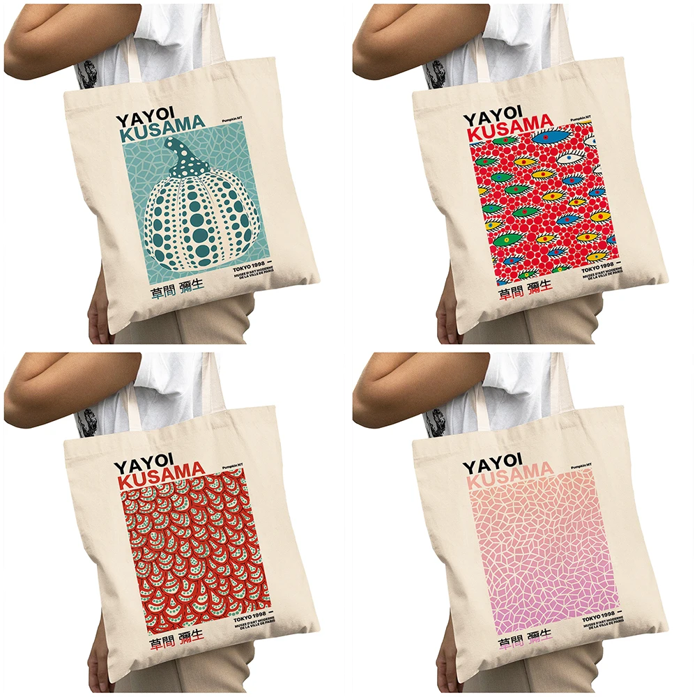 

Японские женские сумки для покупок с принтом Яёи Кусамы, сумка-шоппер с абстрактным рисунком волны, повседневная вместительная сумка