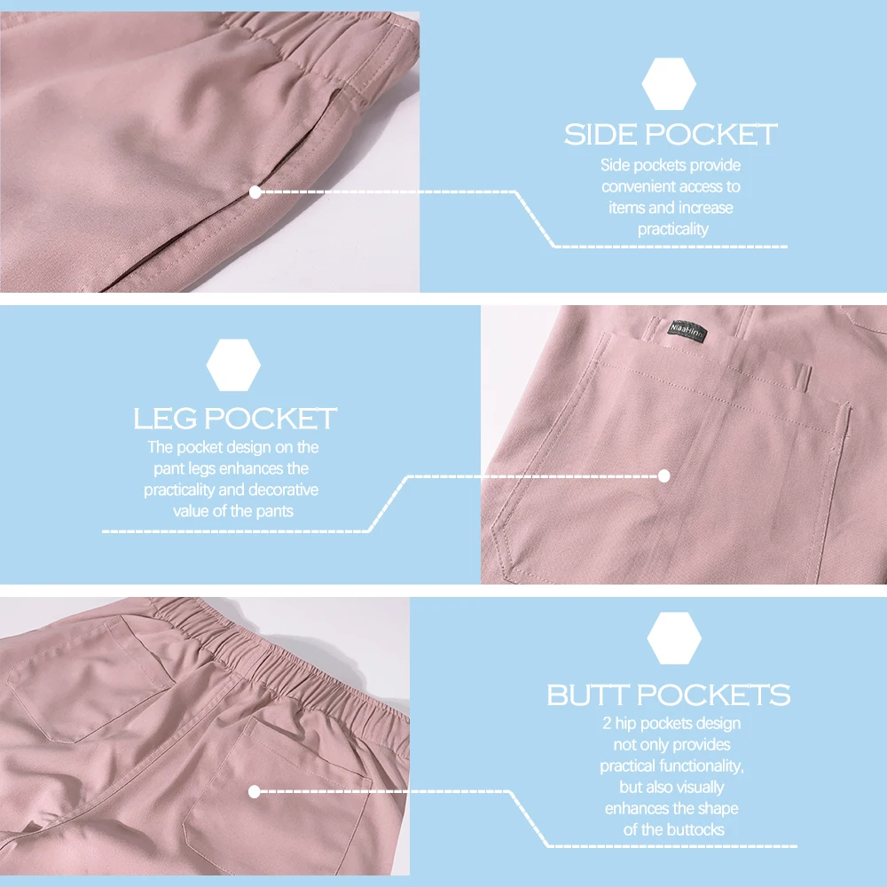 Conjunto de calças retas de alta qualidade, uniforme de enfermagem para sala de operação, jaleco com decote em v, esfrega cirúrgica, roupa de trabalho médica, roupas de beleza