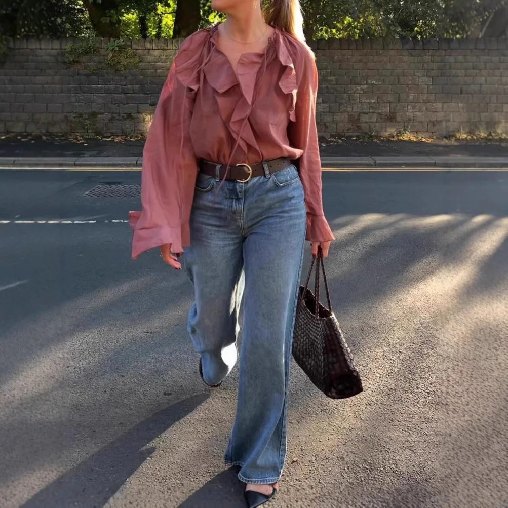 NOVEDAD DE VERANO 2025 Camisa con cordones y volantes Temperamento Top versátil informal y de moda para mujer