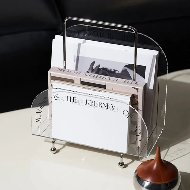 

Acrylic Magazine Rack - Modern Minimalist Book Holder, Sleek Silver Display Stand for Living Room & Office