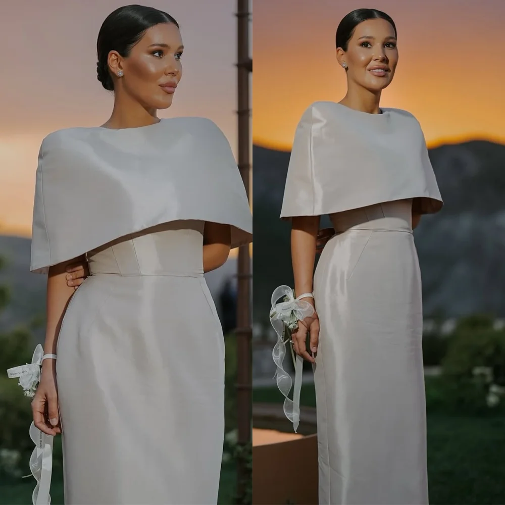 

Customized High Quality Satin Evening Dress Exquisite O-Neck Half Sleeves Homecoming Dresses Classic Special Occasion Gowns