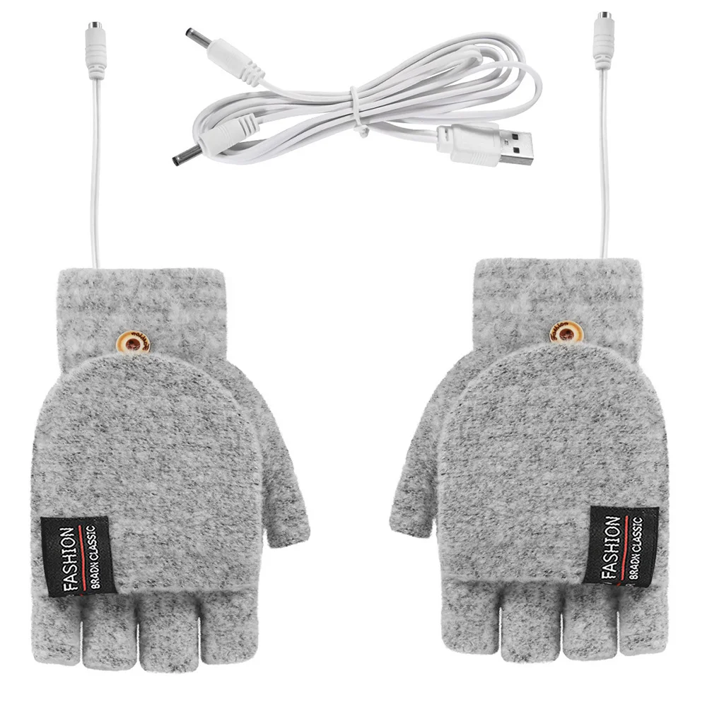 

1 Pair USB Heated Gloves Women Men Mitten Winter Hands Warm Laptop Gloves Full Half Fingers Heating Warm Gloves