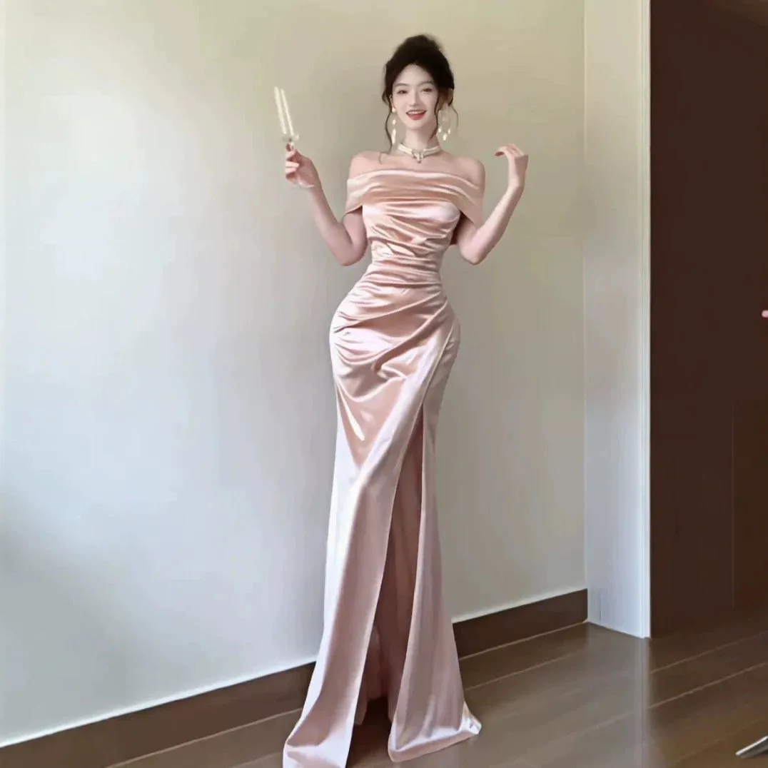 2026 New One Shoulder Satin Slit Dress Платье Vestido De Noche Elegante Mujer Prom Dress Вечернее Платье Женское Длинное