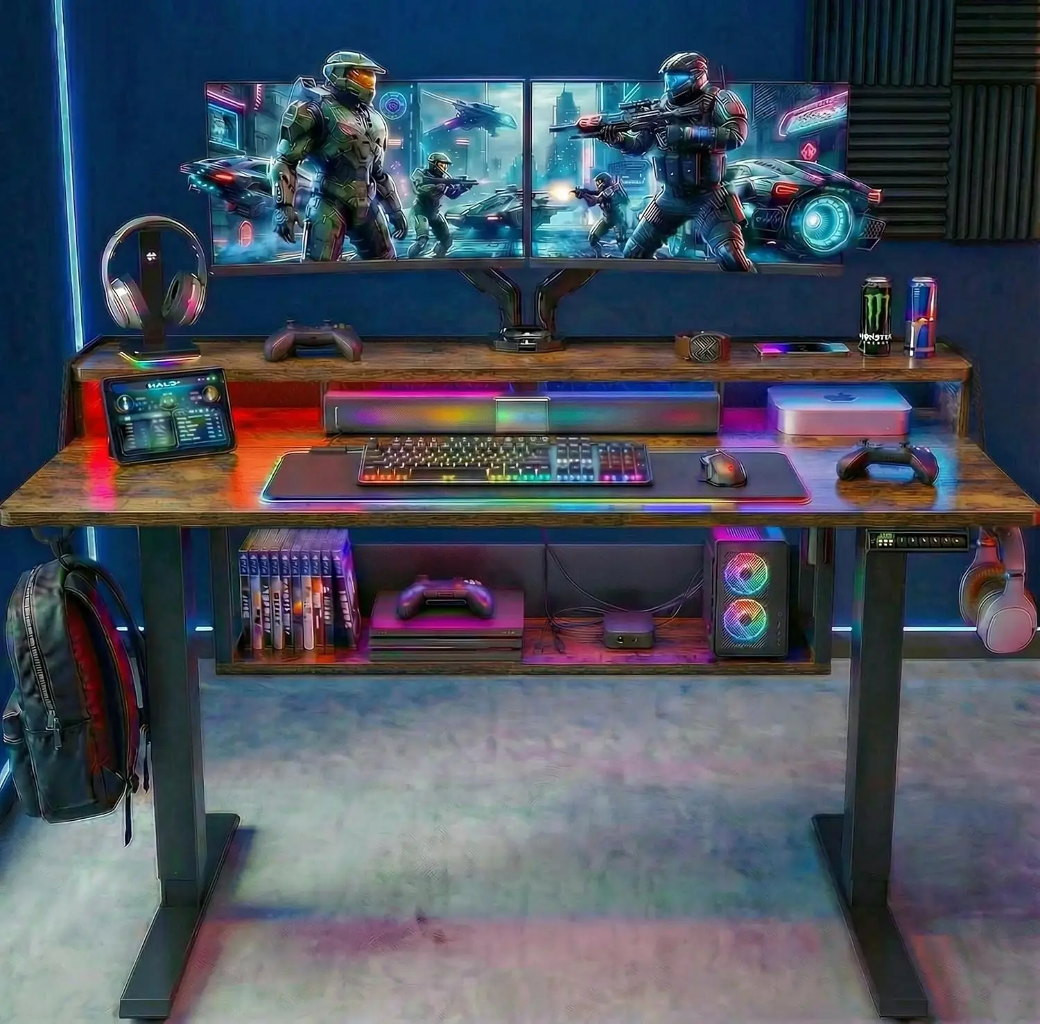 #Electric Standing Desk, 48x24 Inch Adjustable Sit Stand Desk with Bookshelf & Monitor Stand, Standing Gaming Desk, Customized