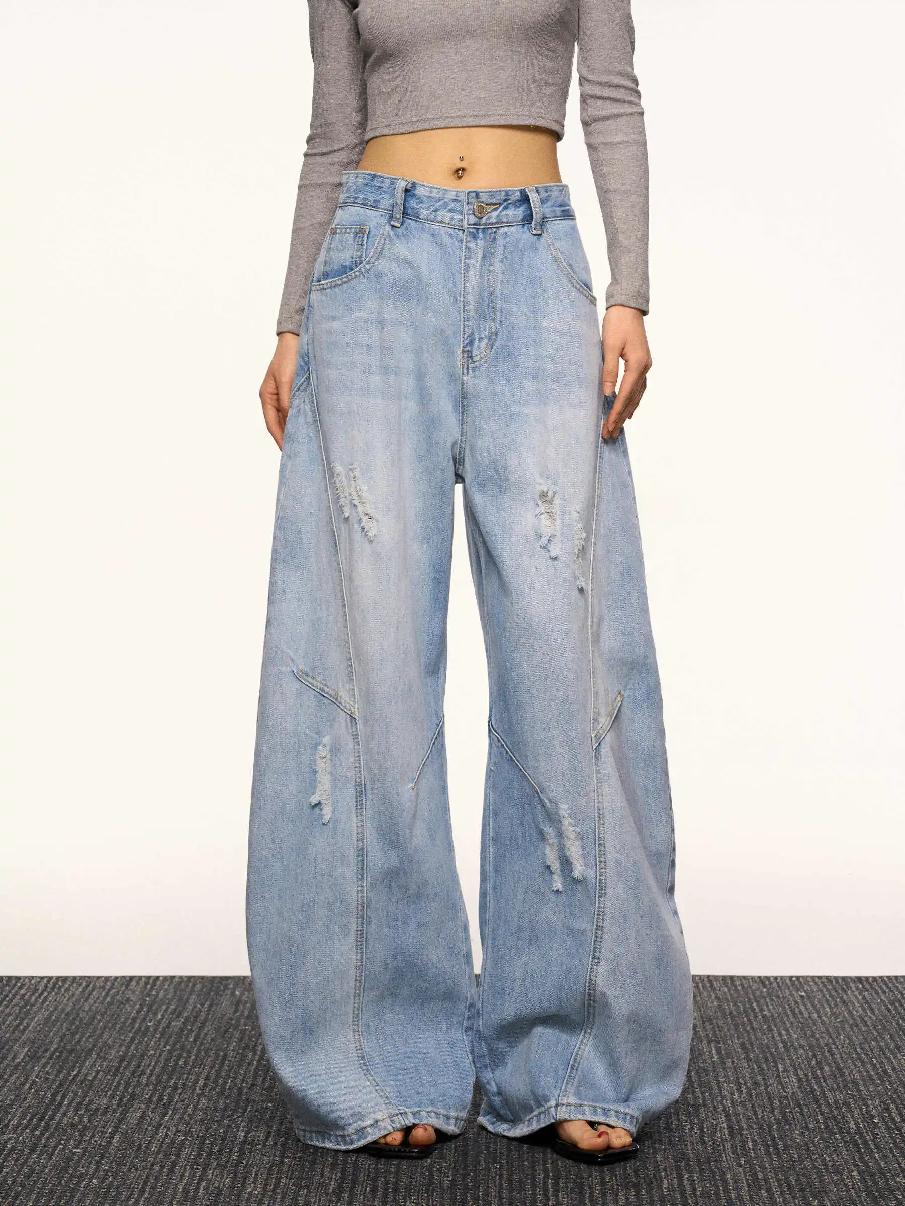 

Blue Women's Jeans Hip-hop Fashion Vintage Streetwear Y2K Wide Leg Straight Jean High Waist Trouser Classic Baggy Denim Pants