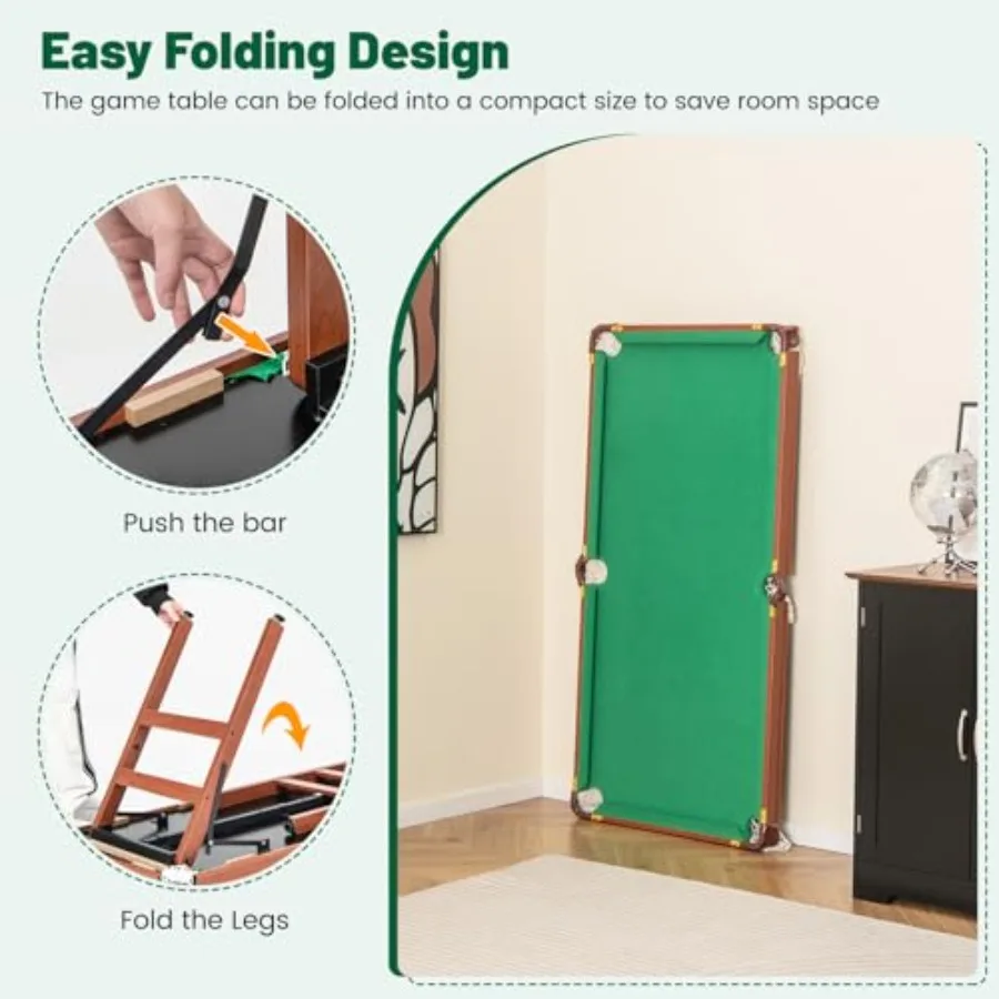 طقم طاولة حمام سباحة قابلة للطي مقاس 55 بوصة مع 2 عصي جديلة 16 كرة و2 طباشير مثلث رف فرشاة أرجل قابلة للطي للمحمول الداخلي والخارجي