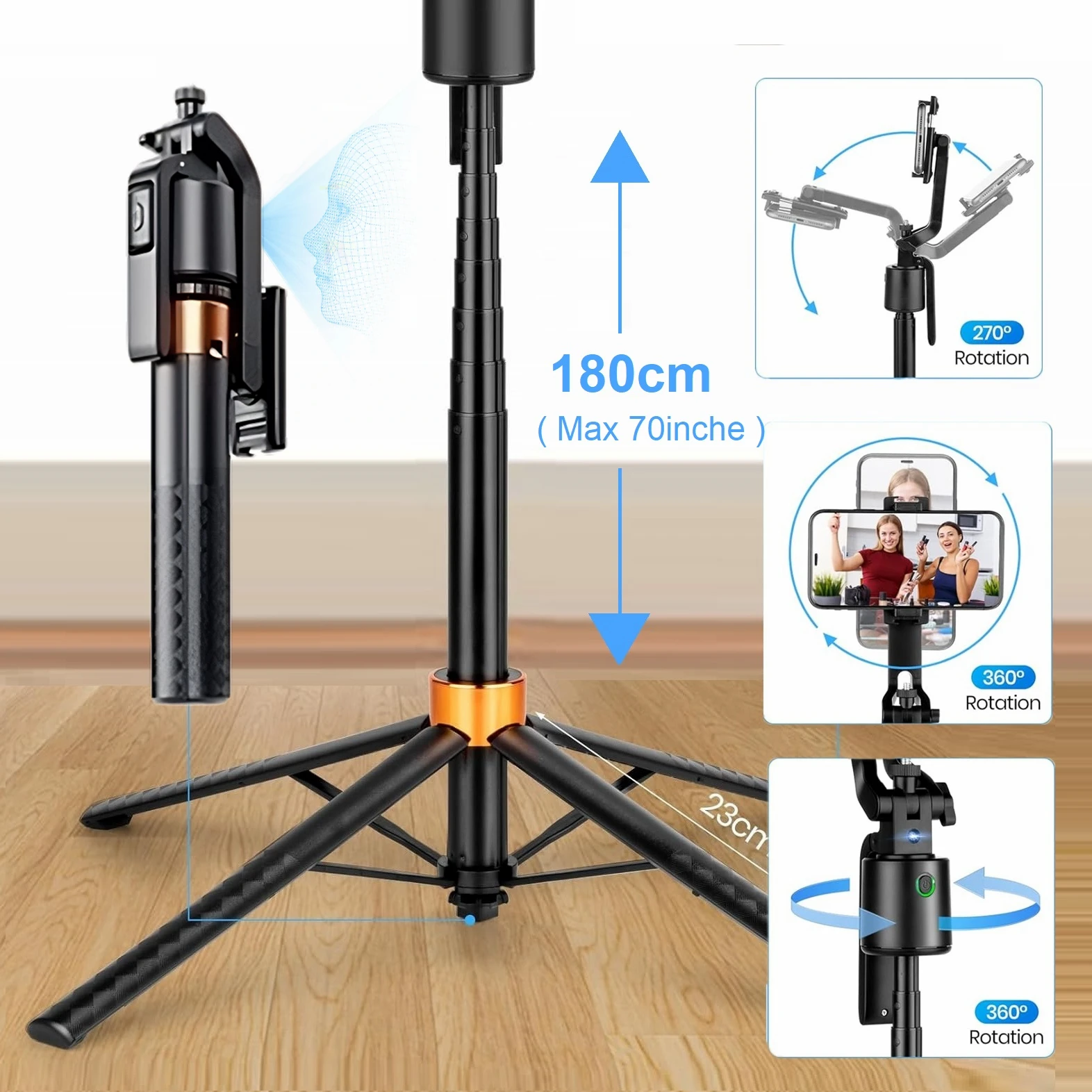 

Подвес для отслеживания лица с искусственным интеллектом, штатив для селфи-палки с холодным башмаком 1/4, Bluetooth, дистанционный держатель для съемки, стабилизатор для телефона для iphone Android