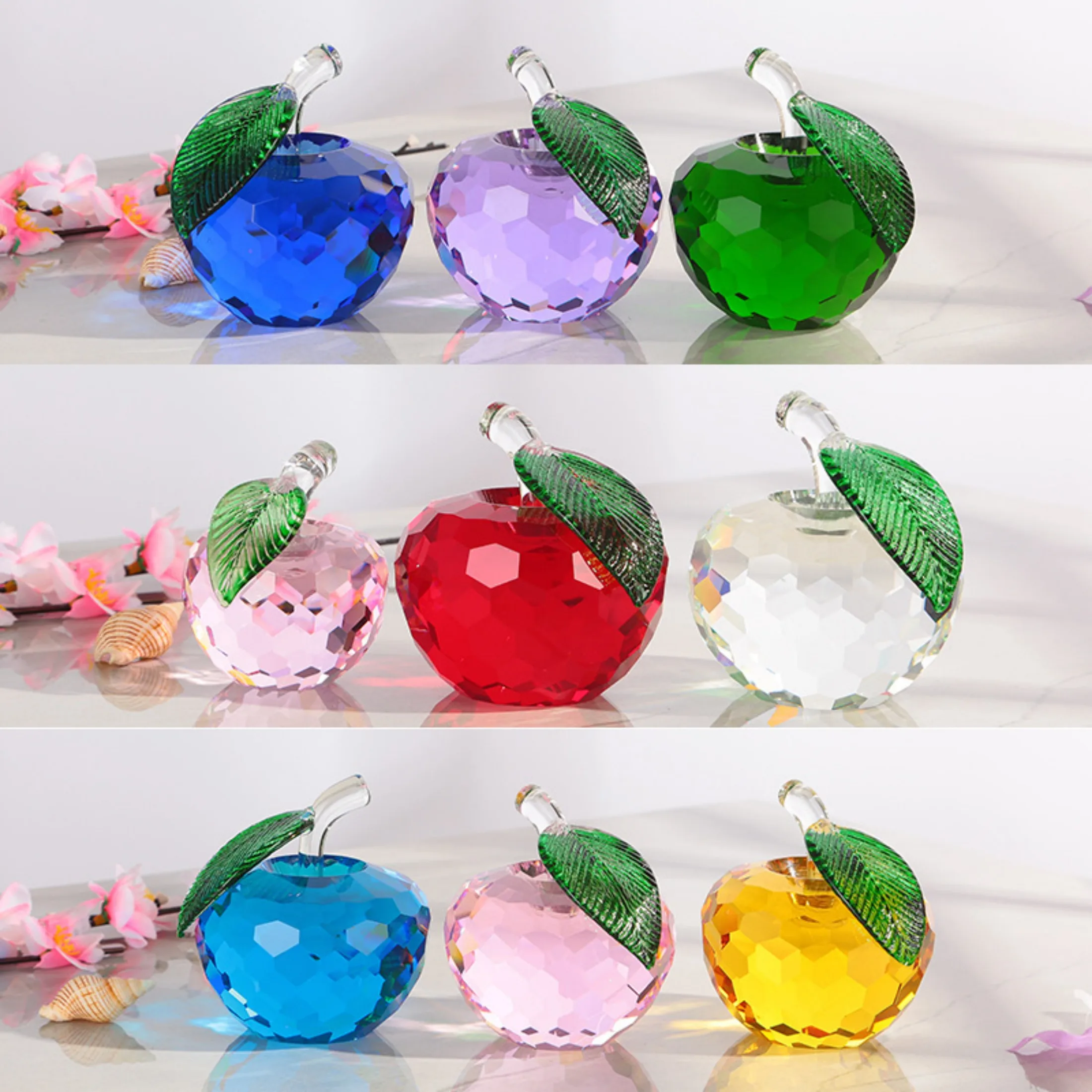 Collectible Crystal Apple Ornament - Colorful Glass Decor for Home, Christmas Holiday Gift & Memorial Keepsake Figurine