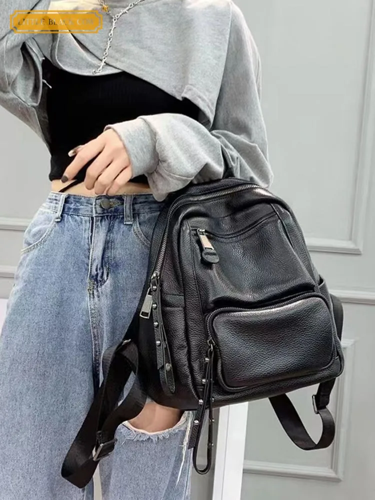 

Preppy Style Women Casual Satchel Bag Teenager Girls Schoolbag Softshell Cowhide Genuine Leather Backpack Travel Shoulder Bags