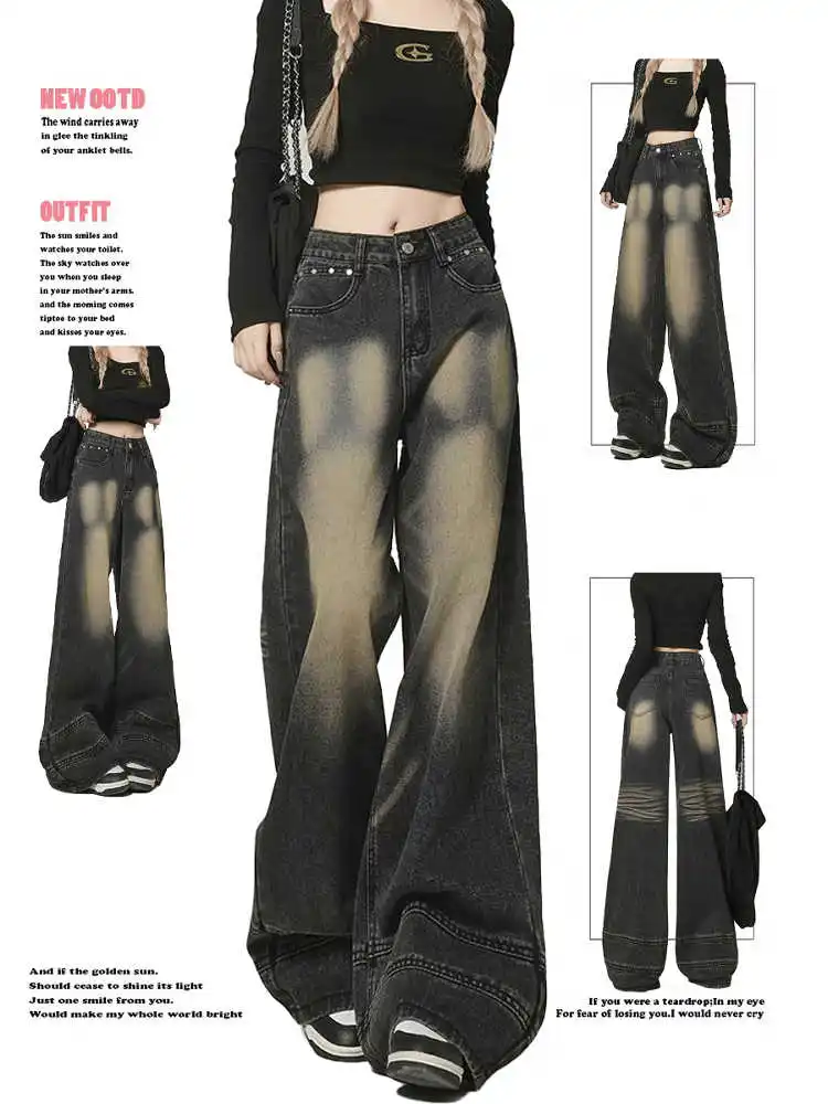 

Women Black Goth Y2k Baggy Jeans Harajuku 90s Vintage Boyfriend Denim Trouser Japanese 2000s Style Jeans Pants Oversize Clothes