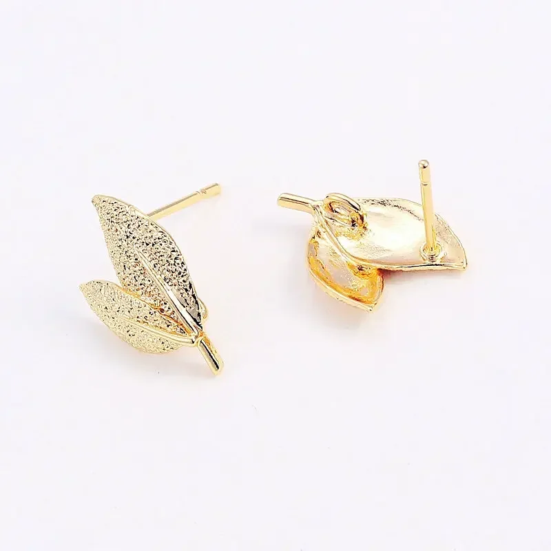 15x10MM Tree 14K Gold Color Plated Brass Leaf Leaves Stud Earrings High Quality Jewelry Making Supplies Diy Accessories