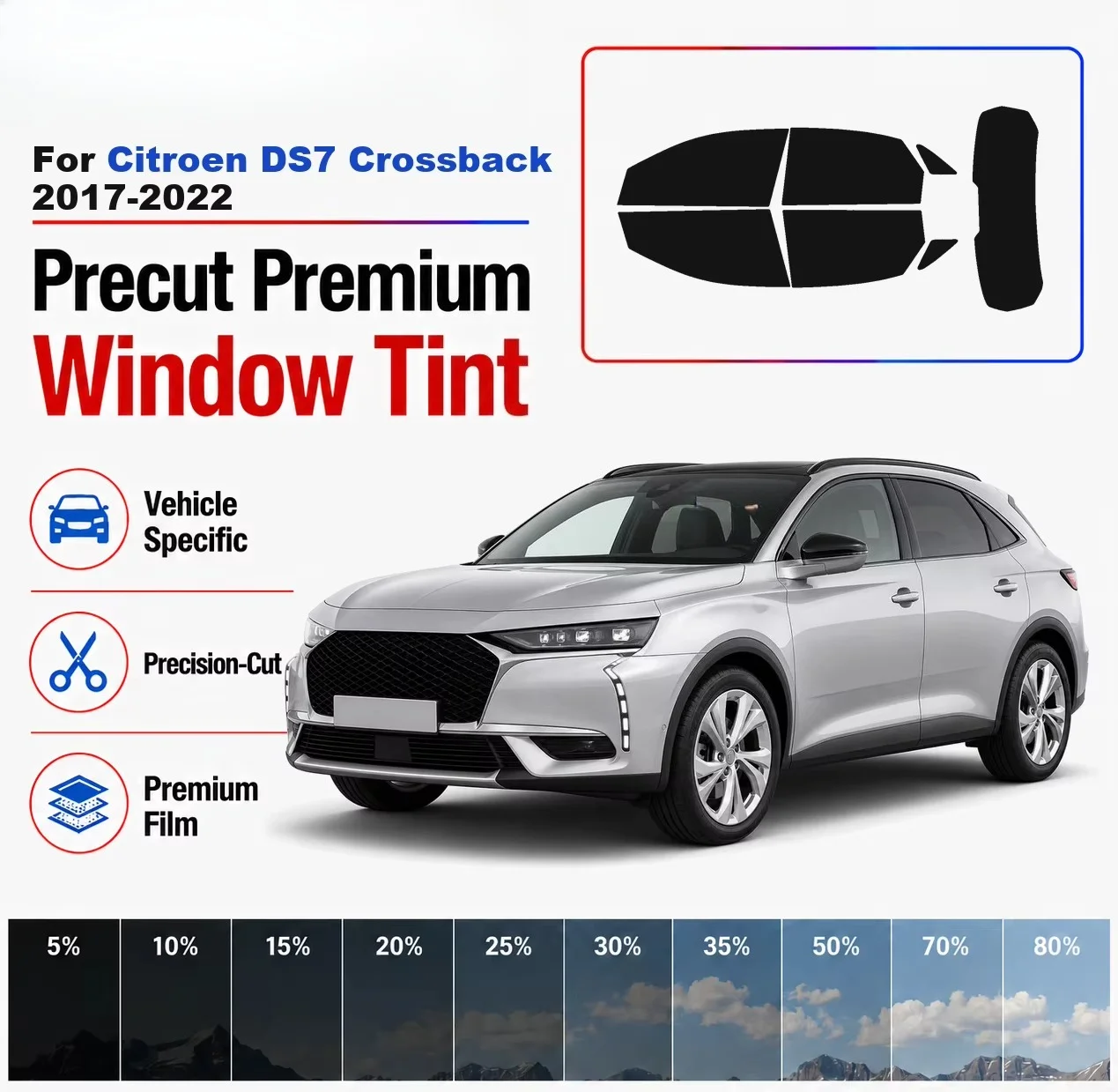 Premium Precut Window Tint Kit Front Windows Rear Windows Rear Windshield For Citroen DS7 Crossback 2017-2022 Nano Ceramic Film