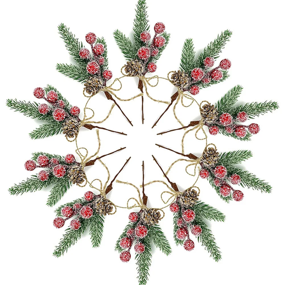

2Pcs Christmas Tree Berry Pine Decoration Artificial Red Berry Branch Simulation Flower Decor DIY Holiday Wreath Ornament