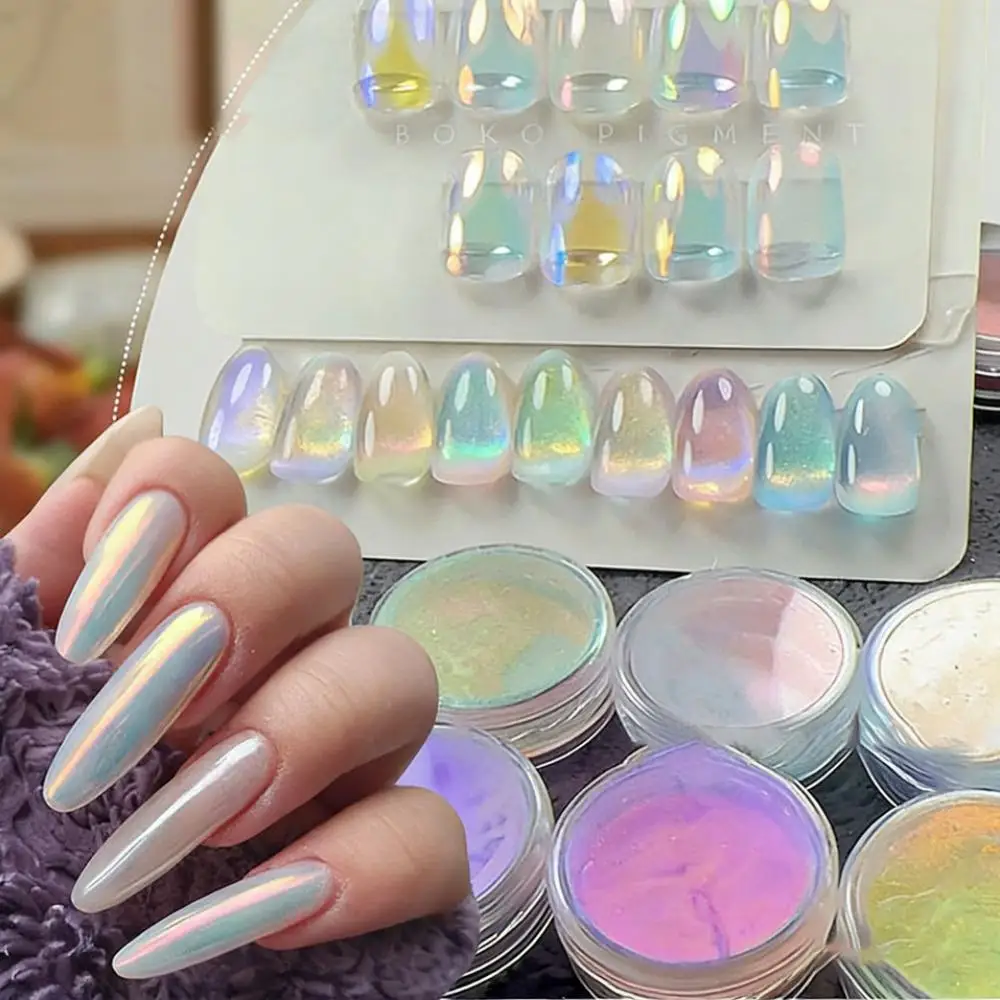 1Jar Multi-Color Aurora Chrome Nail Powder Holographic Iridescent Mirror Effect Nail Pigment Shimmer Mermaid Manicure Art Dust11