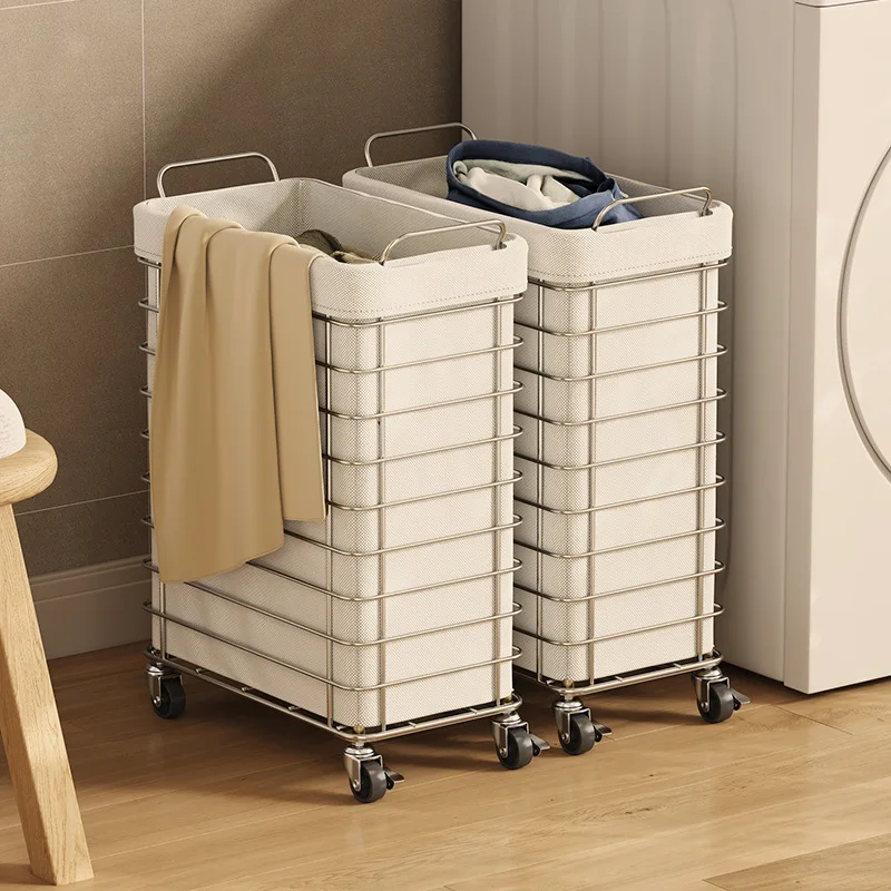 Foldable Metal Laundry Basket Cart Handles Ventilated Removable Washable Hamper Wheeled Large Capacity Clothing Organizer