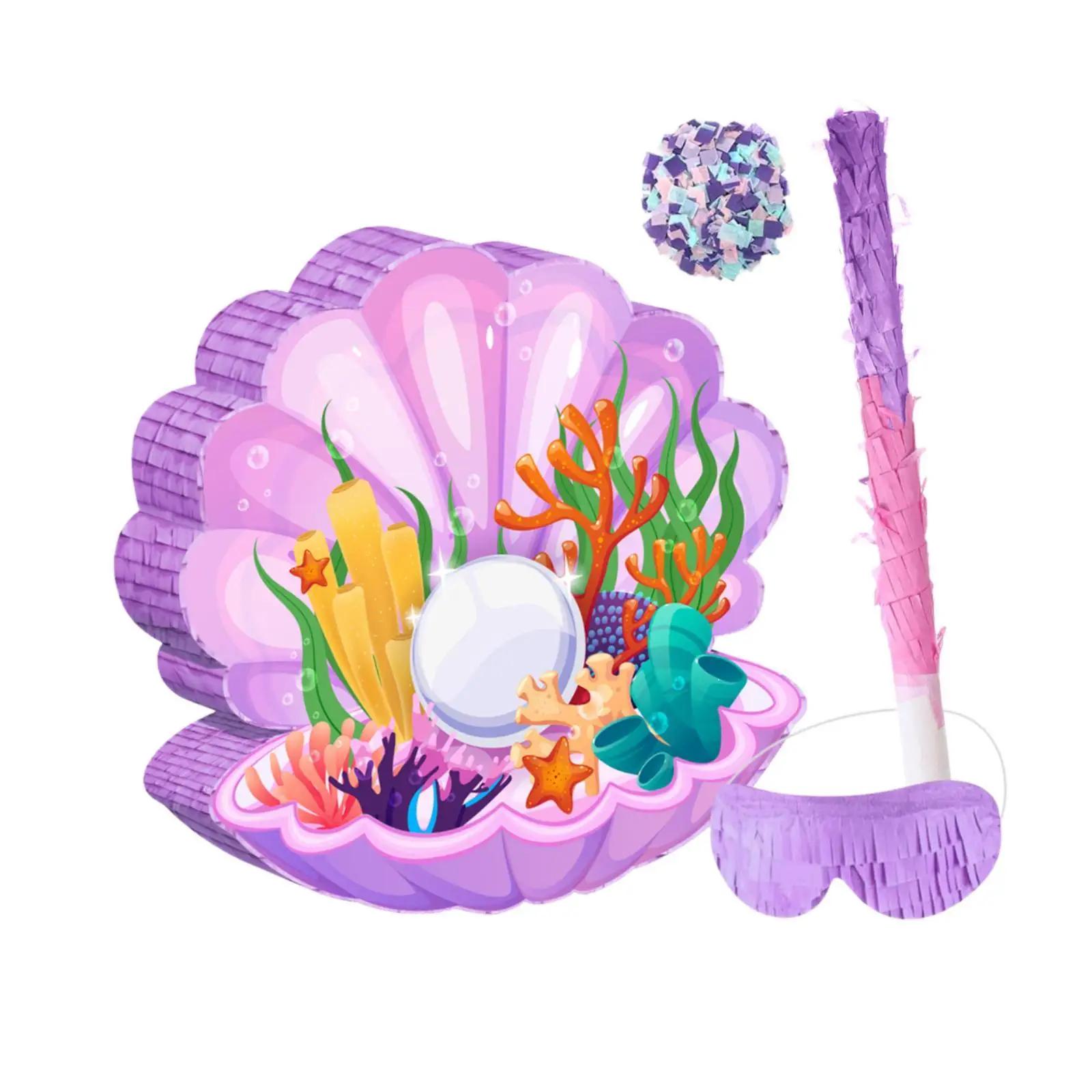 Party Game Prop Toy Seashell Pinata with Stick and Blindfold Ocean Birthday Decoration for Girls Boys School Event