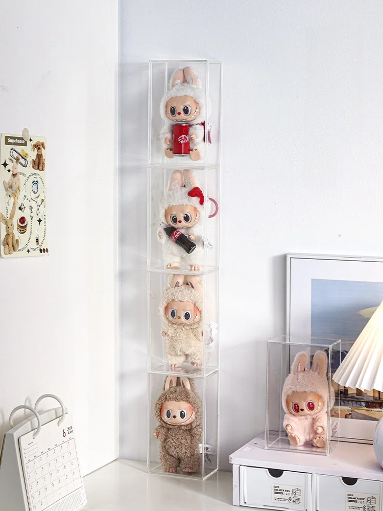 

Labubu Acrylic Display Box Dust Cover Collectible Doll Storage Organizer Long Cube ape PVC Material Flip Cover Opening