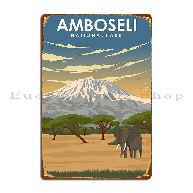 Amboseli National Park Africa Travel Poster Metal Sign Poster Design Custom Classic Wall Cave Customize Tin Sign Poster