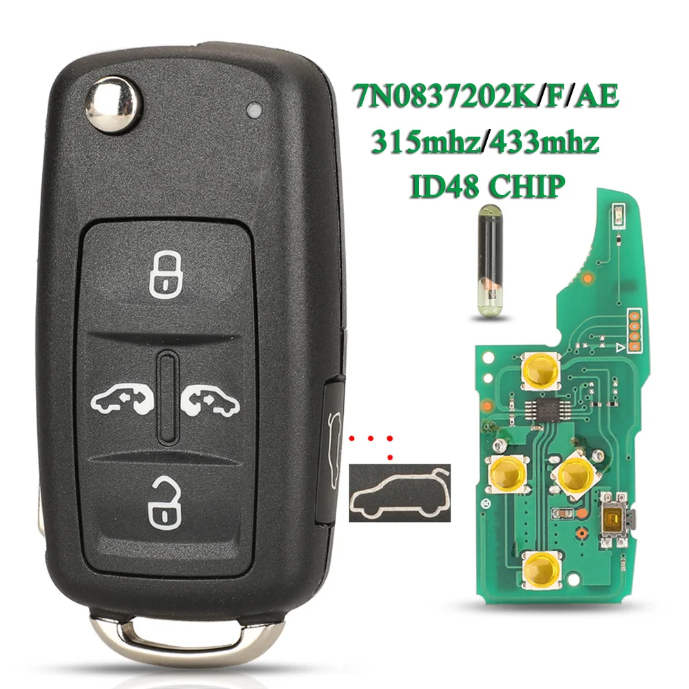 Jingyuqin 315/434Mhz 7N0837202K /F/AE Remote key For VW Sharan Multivan Caravelle Transporter ID48 NON-KEYLESSGO 5K0 837 202 AD
