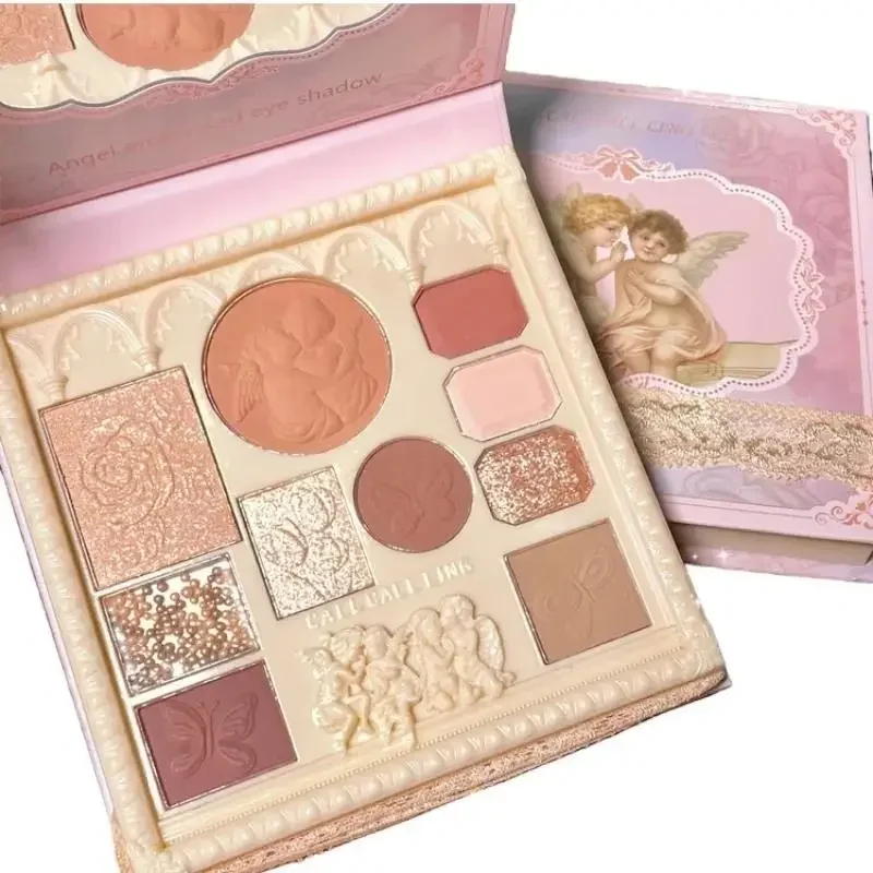 لوحة ظلال عيون لؤلؤية غير لامعة مقاومة للماء، أحمر خدود لامع، مجموعة مكياج الكل في واحد منقوشة للوجه الملاك #5