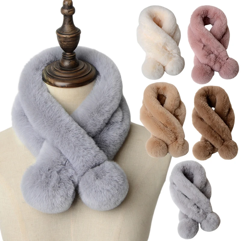 

New Rabbit Fur Scarf Women Winter Warm Soft Furry Scarves Casual Female Lady Outdoor Neck Warmer Collar