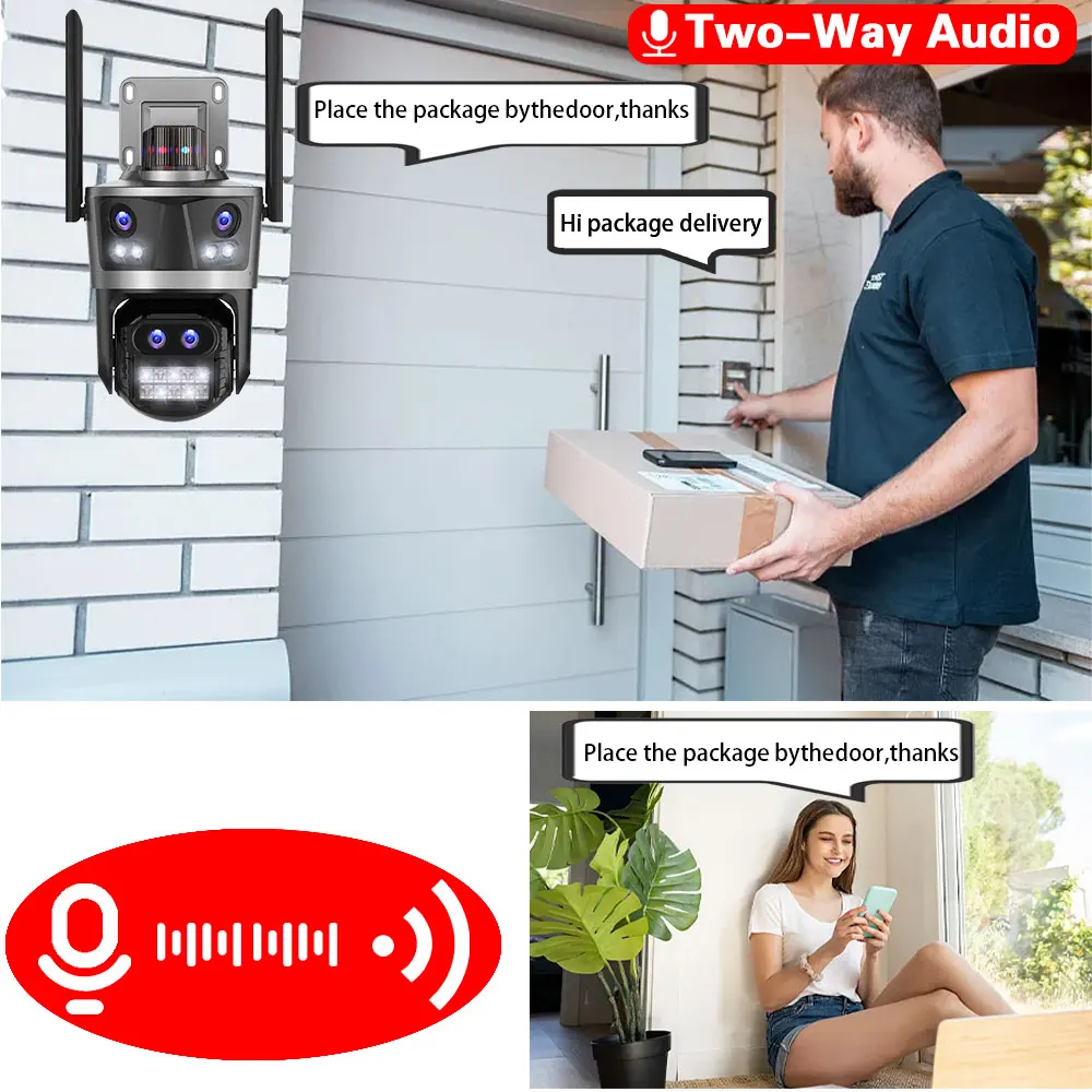 16MP 8K WiFi IP Camera Outdoor Four Lens Four Screen Security Camera Auto Tracking 8X Zoom CCTV  ICsee Surveillance