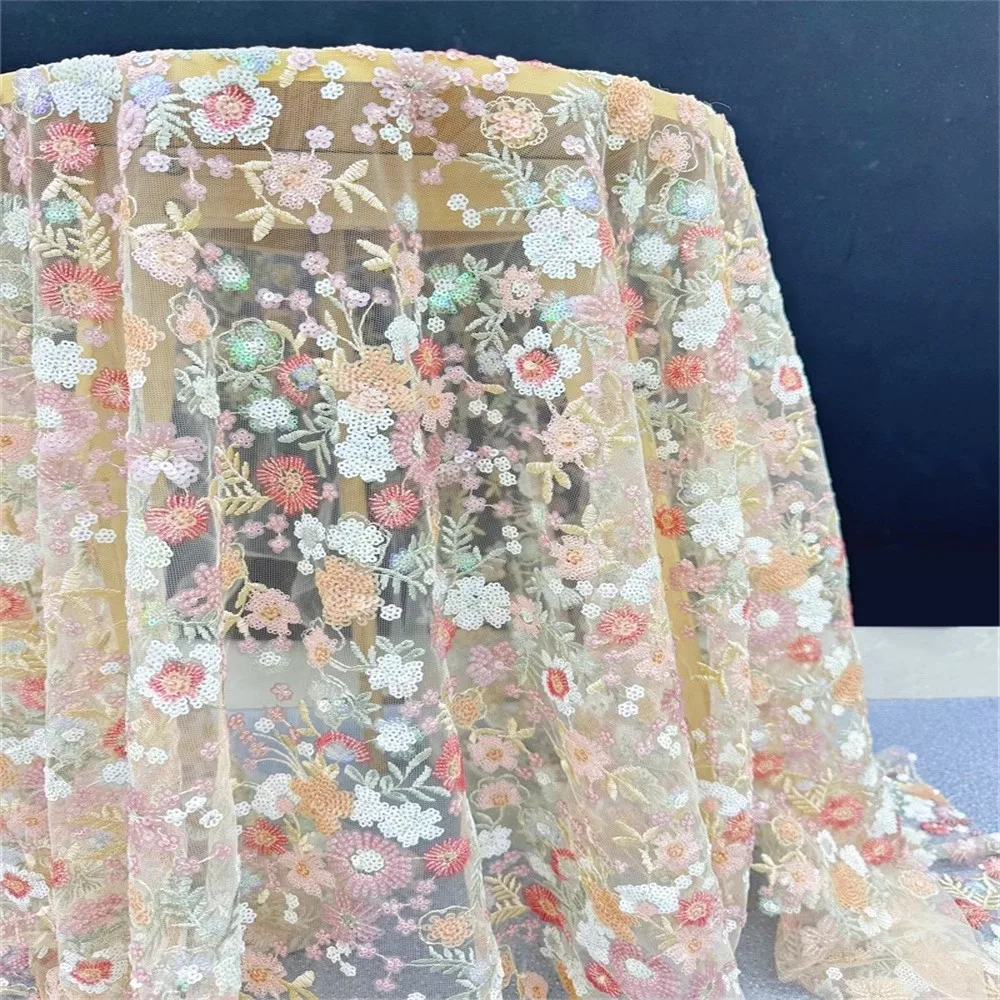 New luxury wedding dress fabric cross-border for brides cheongsam dress sequin fabric lace
