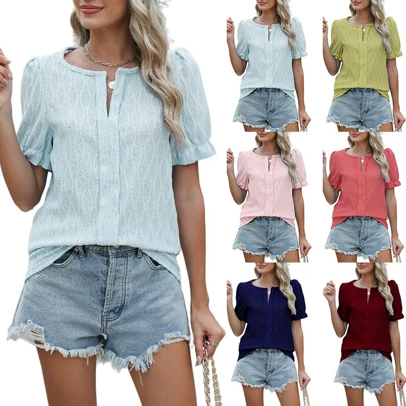 

Women's Casual Bubble Sve Jacquard T-irt 2025v Llar Comfortable Breathable Faionable Autumn Season Ladies Vest Top