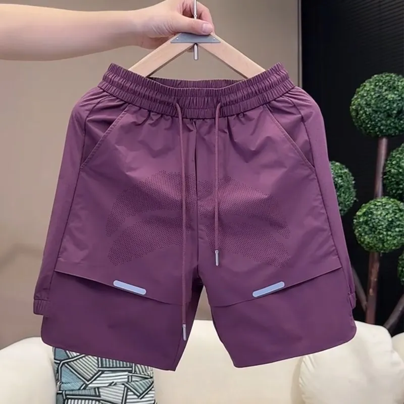 

Men's Summer orts Five-Quarter Length Qui Dry Loose Fit Breathable Laser Drill Casual Beach Pants Polyester Fiber