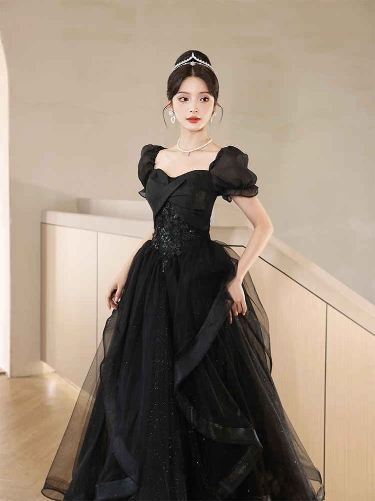 

Black Light Luxury Women's Evening Dress V-neck Floor Length Formal Classic Gowns Elegant Backless Design Quinceanera Dress