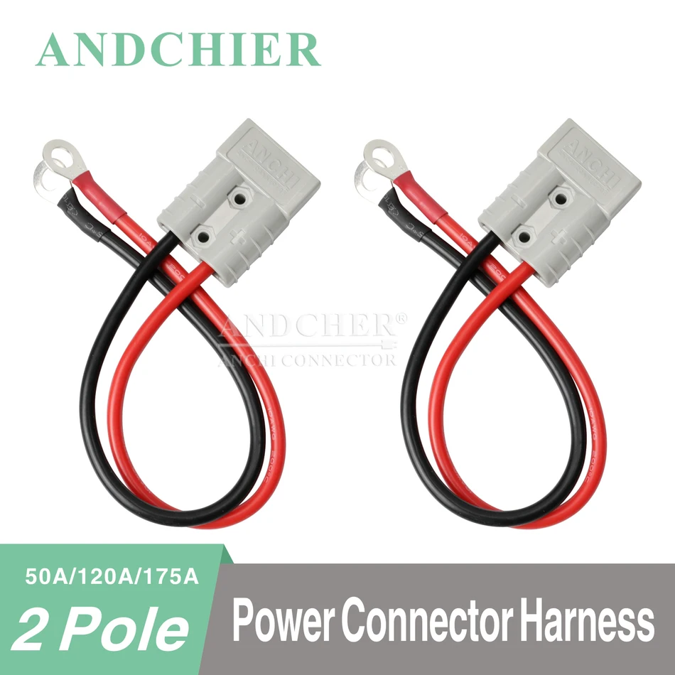 Double Pole 50A 120A 175A 600V High Current Plug with 8/6/4/2AWG Silicone Cable Electric Forklift Plug Quick Charging Connector