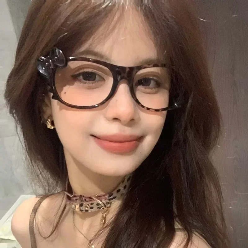 Y2K Leopard Print Eyeglass Frame Women Girls Retro Bow Tie Comfortable Eye Glasses Cute Cosplay Party Eyeglasses Fashion Gifts