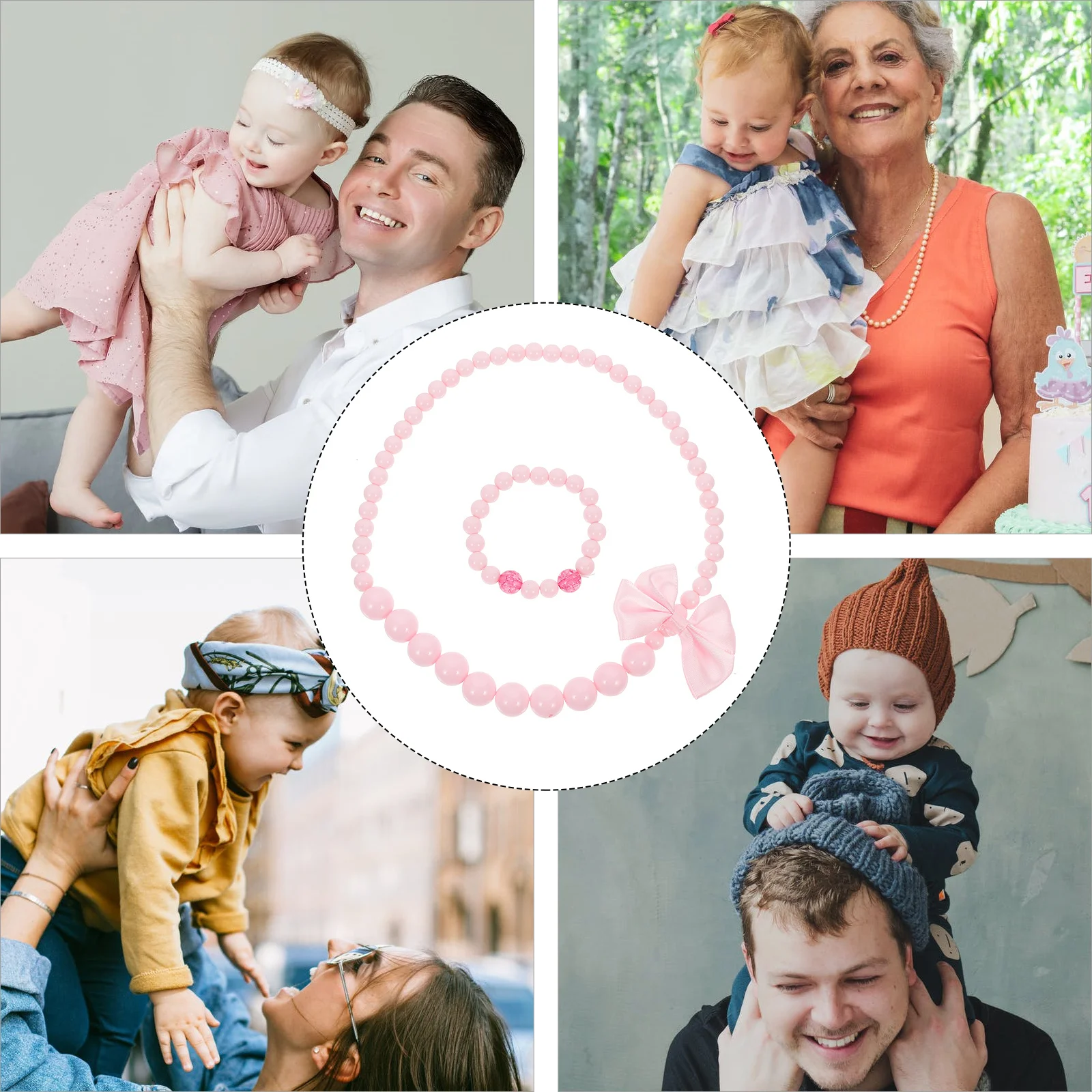 Bowknot Rose Red Beaded Necklace for Girls Kids Durable Comfortable Jewelry Birthday Wedding Party Beads Necklace