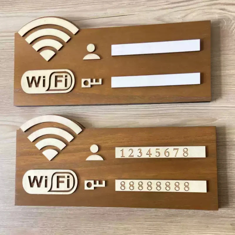 Pegatinas de pared de madera con letrero WIFI, con rotulador, cuenta de escritura a mano regrabable y contraseña, reutilizables para señalización de compras públicas