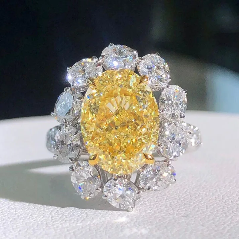 Very Luxurious 14K Gold Ring Lab Grown Yellow diamond 2Ct Oval Cut  Ring  Certified Wedding Ring ﻿ Gift Party ﻿