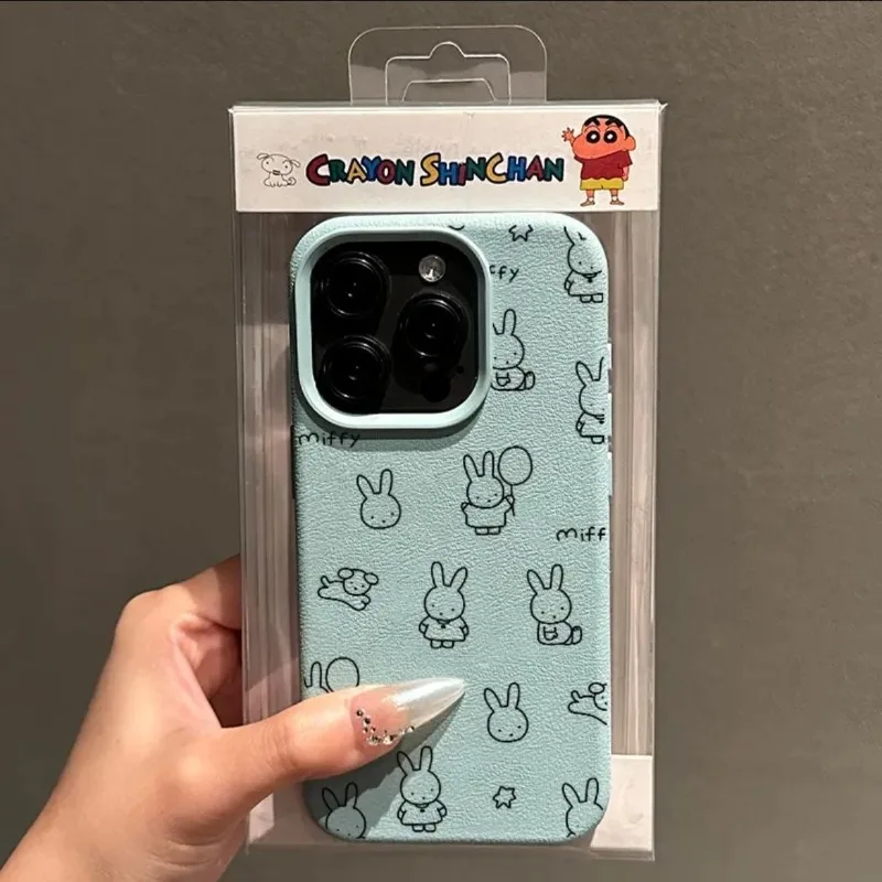 Miffy Case Litchi Texture Soft Shell for IPhone 16 Pro Max 15/14 Series Cute Cartoon Slim Shockproof Mobile Phone Cover Gift