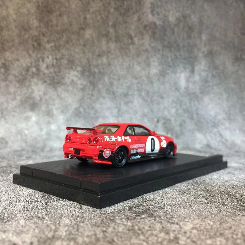 Vehículo de aleación fundido a presión, modelo Skyline GT-R MK5 R34, velocidad rápida, 1:64, Rojo