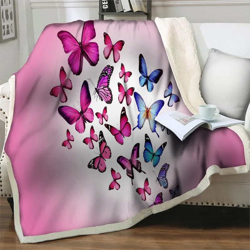 

3D Dreamlike Butterfly Plush Throw Blanket Girl Gift Soft Warm Flannel Blankets for Beds Sofa Easy Wash Portable Quilt Nap Cover