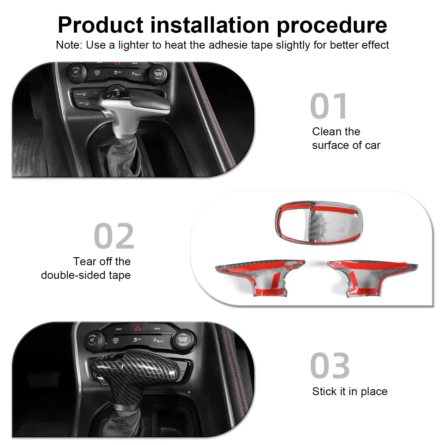 Carbon Fiber Look Car Center Console Gear Shift Panel Decoration Cover Stickers Trim For Dodge Challenger 2015-2022 Interior