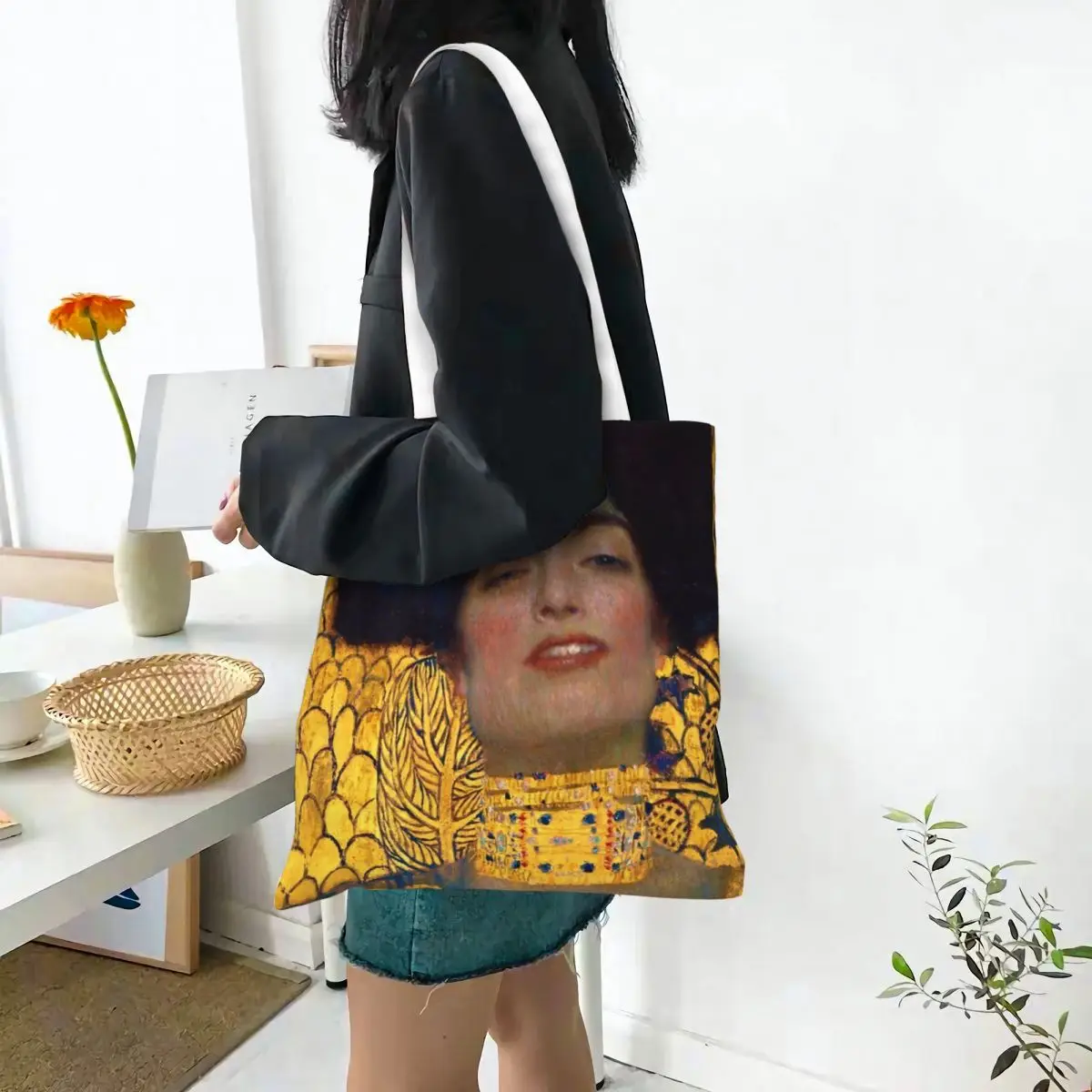 Gustav Klimt Judith 1901 Canvas Tote Bag Aesthetic Unique Design Shopping Bags for Women Men