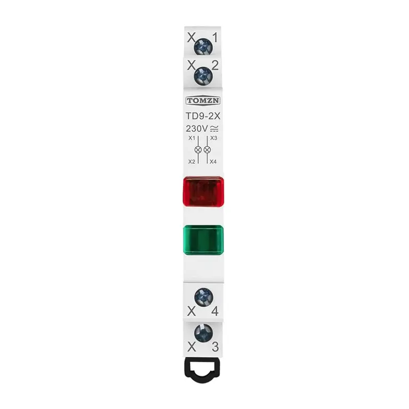 【STABLE QUALITY】TOMZN Ultra-Thin TD9-2X 2 LED Din Rail Indicator Light 230V ACDC RED GREEN Dual-Circuit Monitoring Flame-Retarda